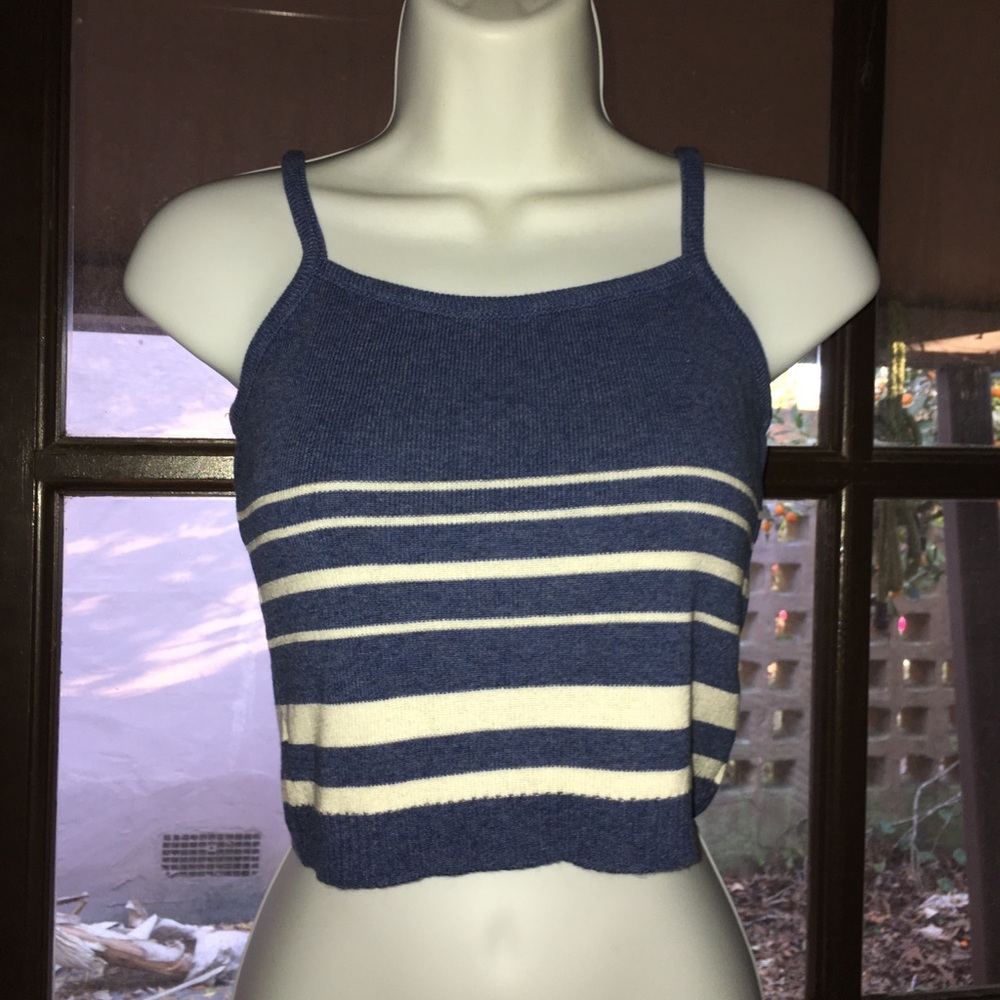 Vintage Knit Blue with White Stripes Crop Tank Top